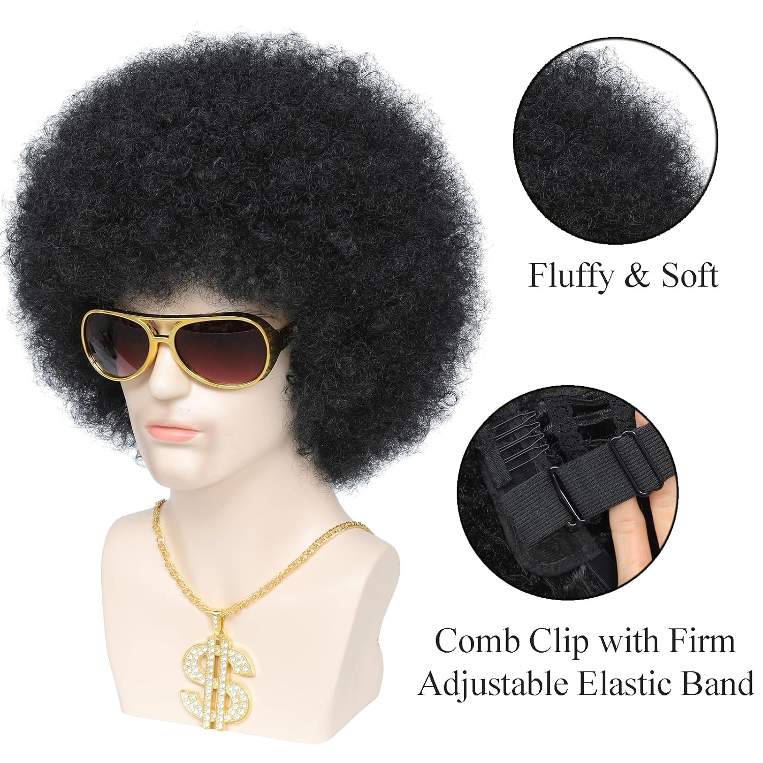 70s Afro Wig for Men Unisex Kinky Curly Big Disco Costume Wig 70s 80s Outfits Funny Wig for Cosplay Party (Black) - Image 3