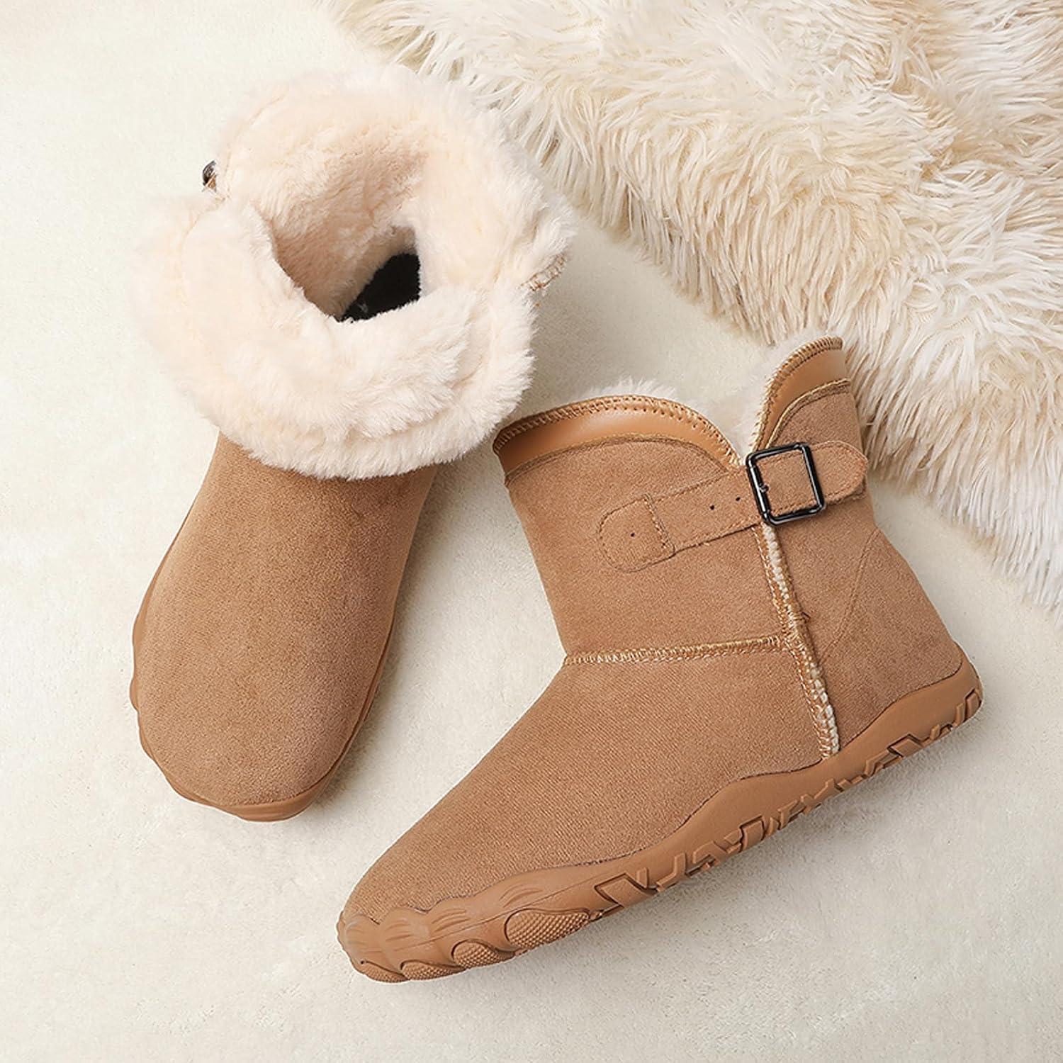 CERYTHRINA Women Men Barefoot Snow Boots Suede Genuine Leather Winter Shoes