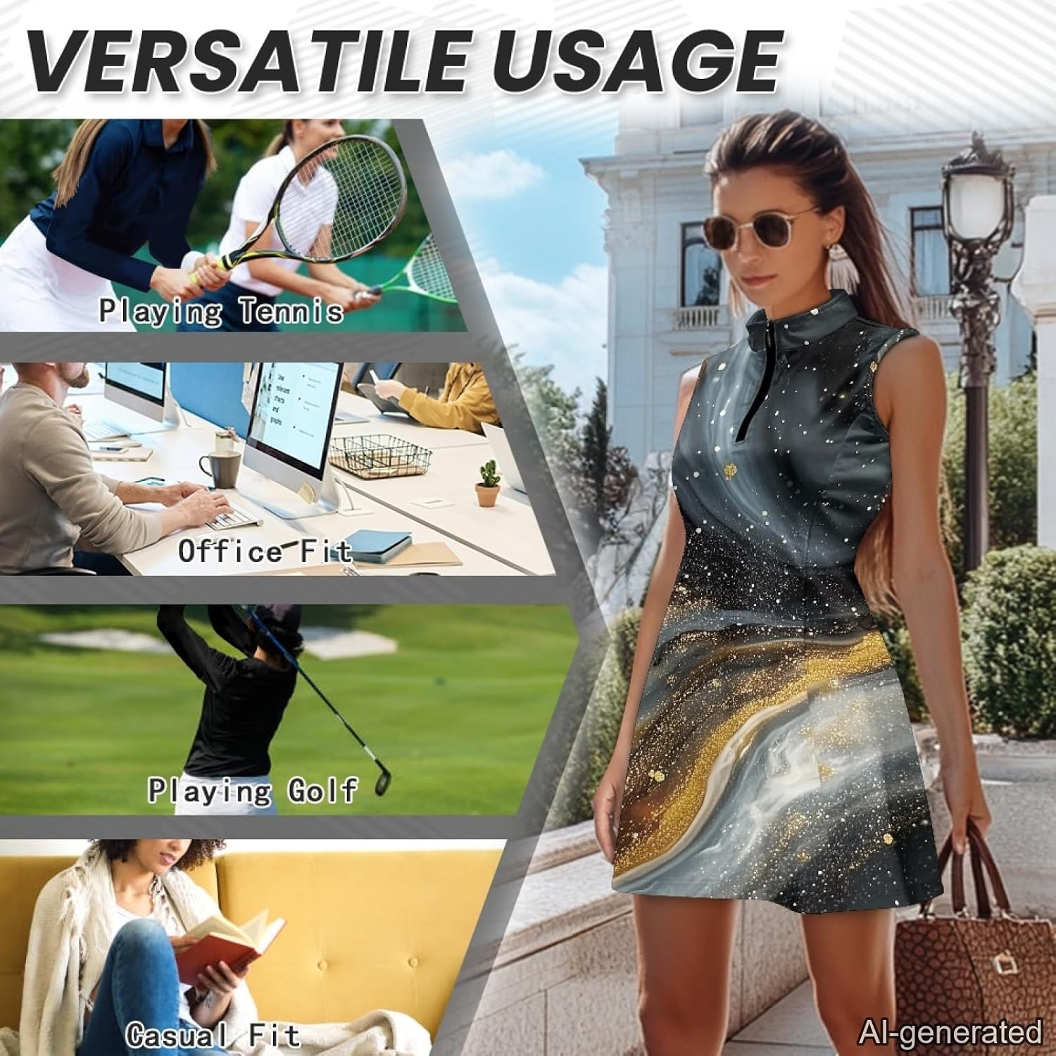 Suobstales Golf Tennis Dress Workout Athletic Dresses for Women with Pockets Shorts 2 Piece Sets Golf Outfits Summer Clothes