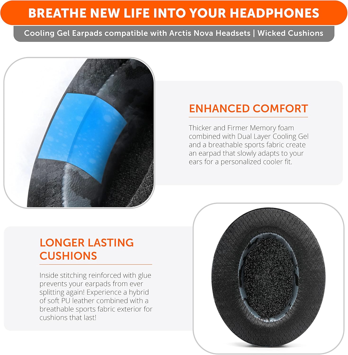 WC Freeze for Arctis Nova - Hybrid Fabric Cooling Gel Replacement Earpads for Arctis Nova Pro Wired, Nova 7, 5, 4, 3, 1 - Made by Wicked Cushions (Does Not Fit Nova Pro Wireless) | Black Camo