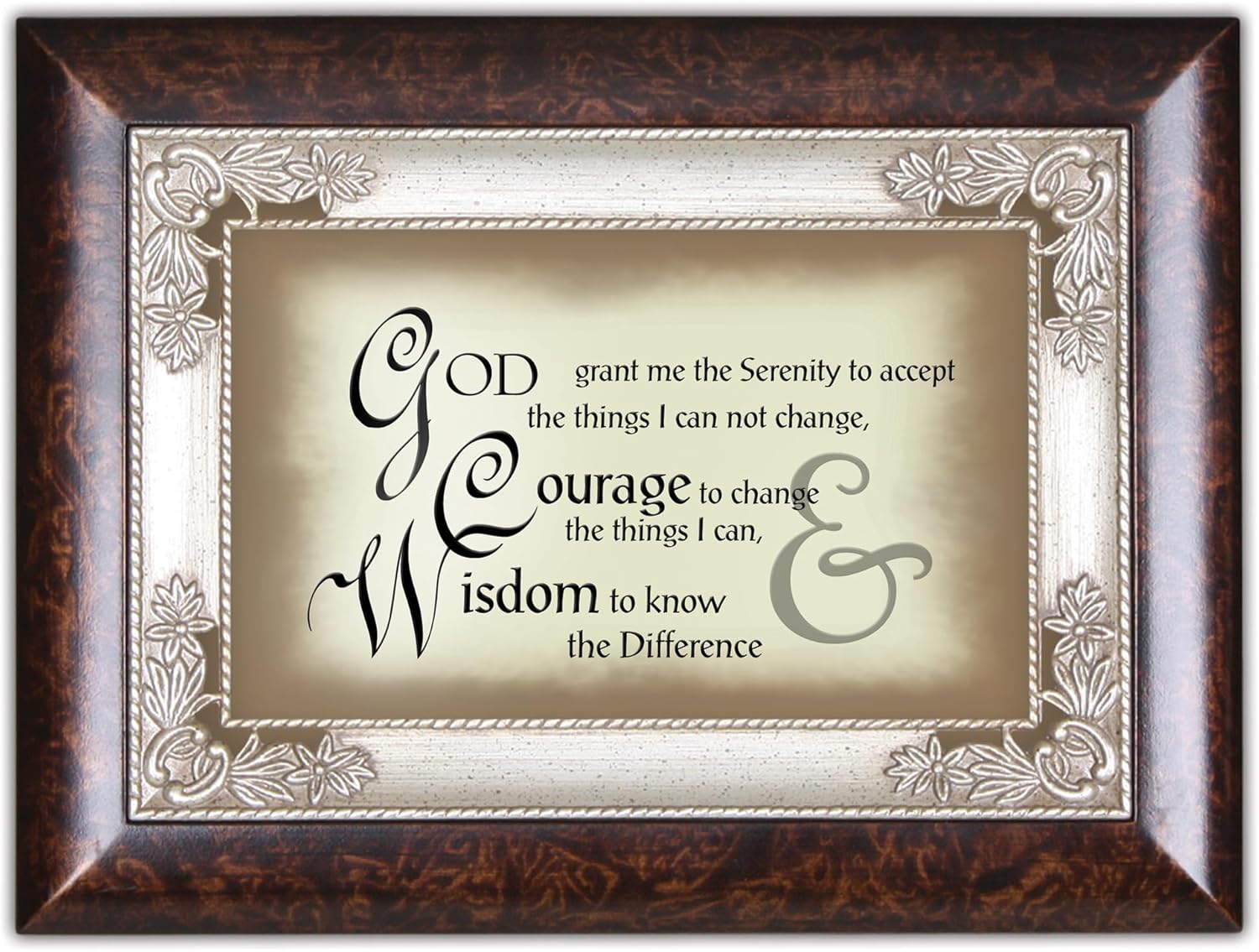Cottage Garden God Grant Me The Serenity Burlwood Jewelry Music Box Plays Amazing Grace