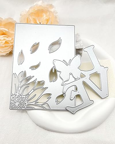 2 troqueles de corte de metal, plantillas de amor, diseño de flores, mariposas, herramienta de álbum de recortes, plantilla de grabado para