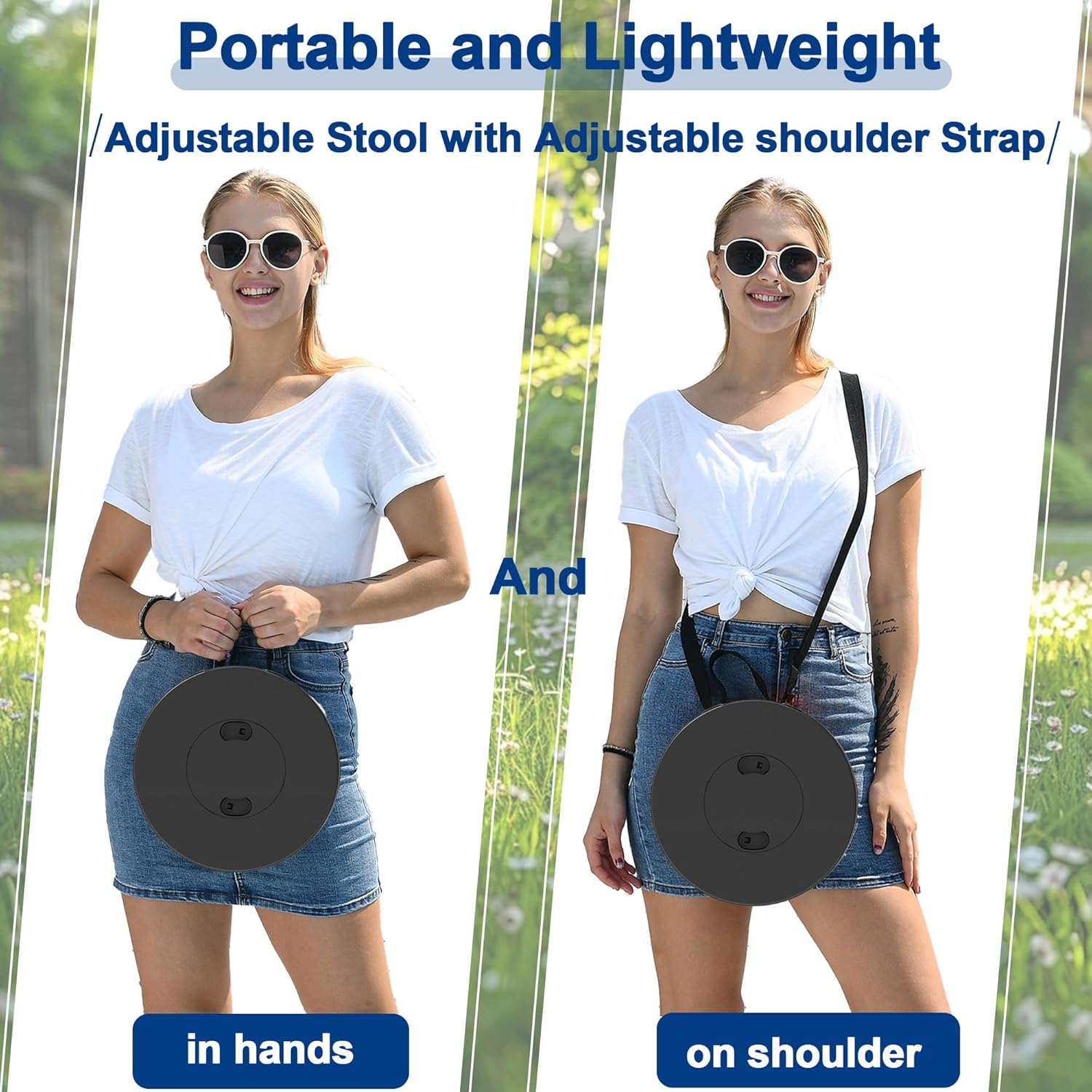 Upgraded 18.1" Collapsible Stool with Adjustable Strap,Lightweight Folding Stool,Load Capacity 600lbs,Retractable Camping Stool Portable Folding Chair or Travel Footrest for Outdoor Fishing Hiking BBQ
