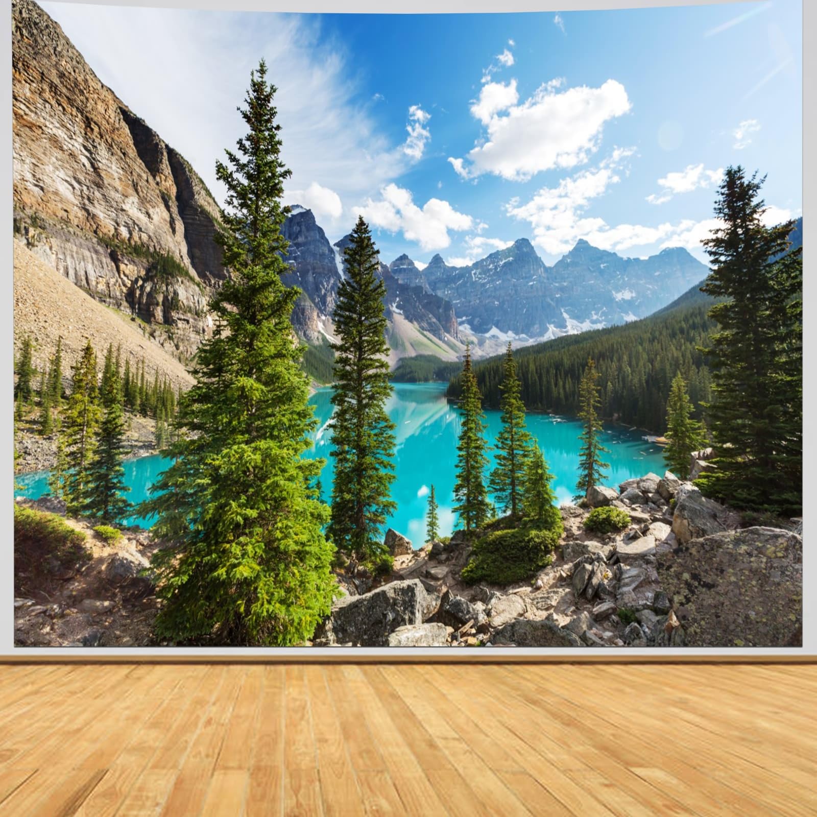Kampdream Arazzo Da Parete Paesaggio Montana Nebbioso - Verde Salvia, 172x228 Cm, Stile Acquerello, Per Camera Da Letto E Soggiorno