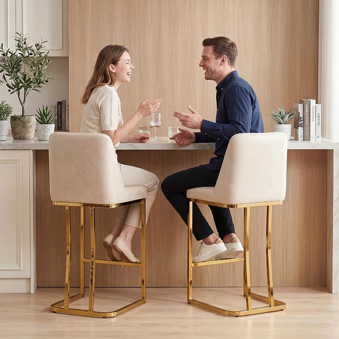 Set de 4 butacos beige con estructura metálica dorada miniatura 6