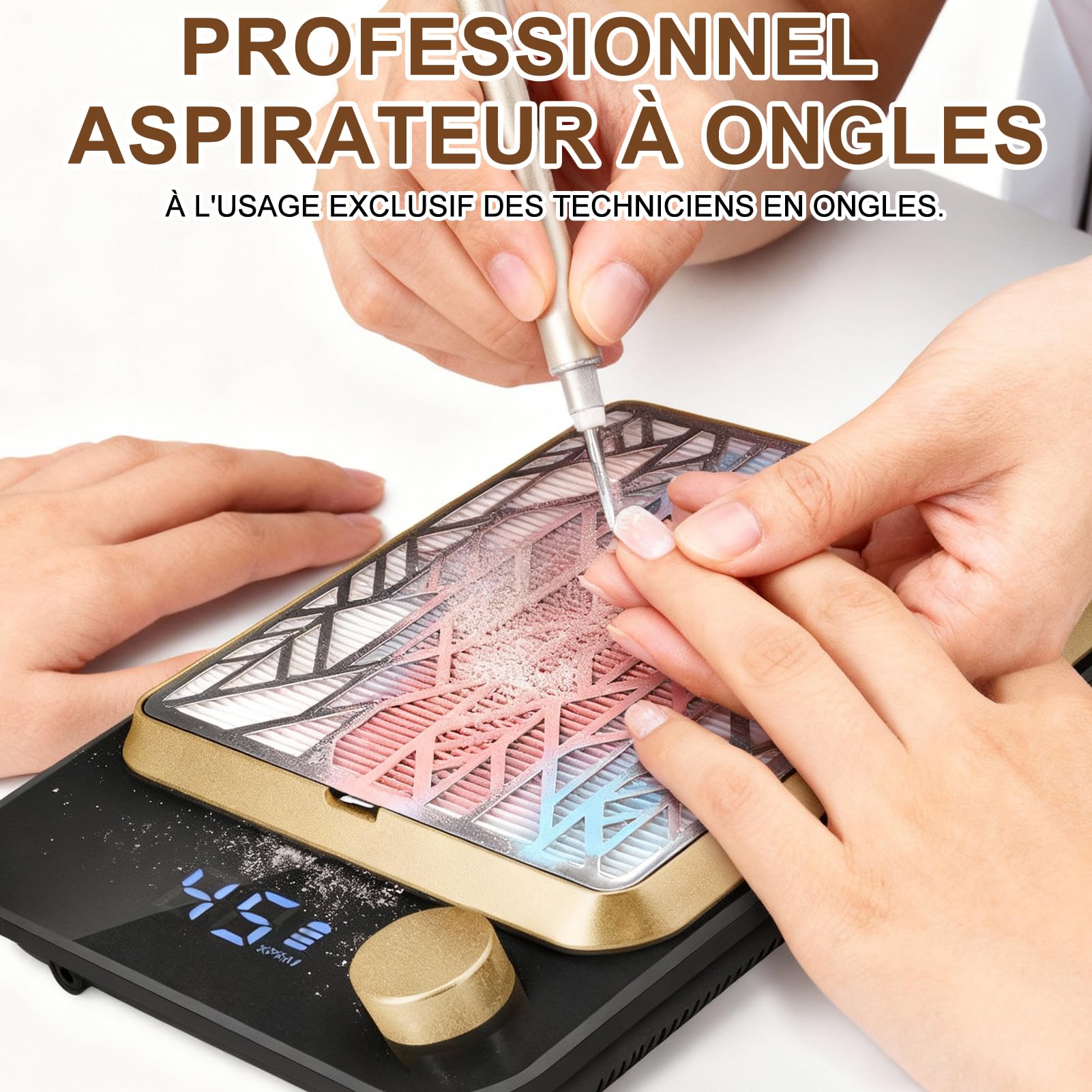 Aspirateur Ongle Rechargeable, Puissant Aspirateur Ongles Professionnelle, Aspirateur De Table Ongle Manucure, Aspiration Réglable, Noir NDC3