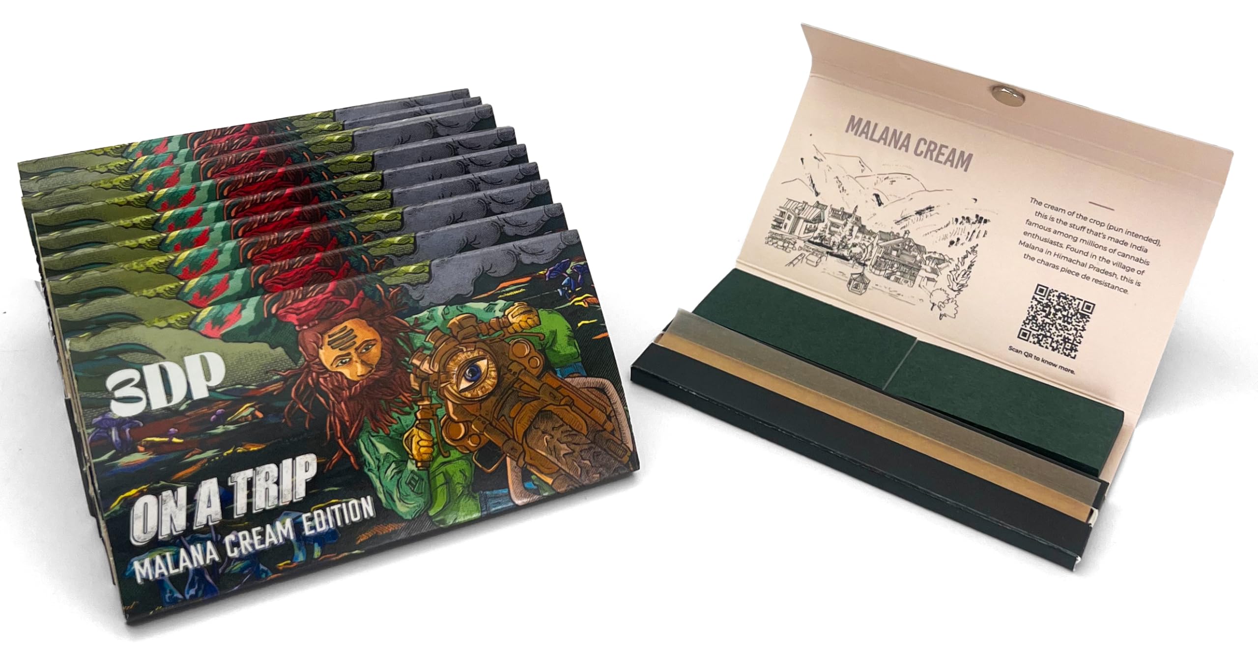 3DP On A Trip Rolling Paper With Colorful Roach | Unbleached/Brown King Size Slim Rolling Papers [Pack of 2]-image-25