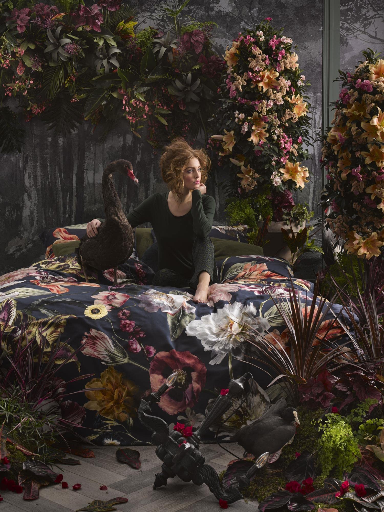 ESSENZA Bettwäsche Filou Dunkelblau Blumen Blüten Floral Geblümt Sterne Satin, Größe:200 cm x 200 cm
