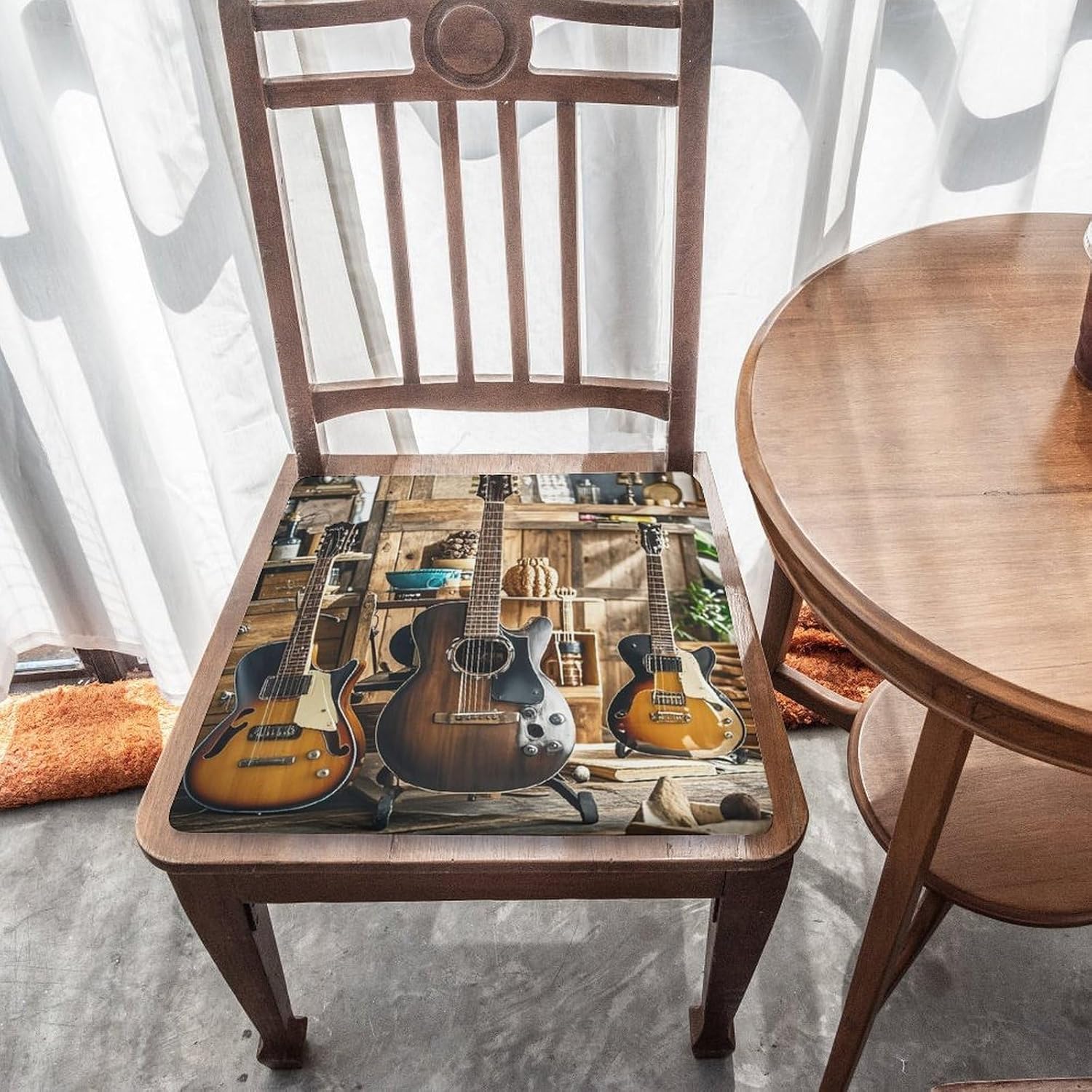 Guitar Musical Instrument Chair Cushion Floor Pillow Stool Cushion | Cushions with Removable Cover with Square Memory for for Chair Living Room Balcony Office Sofa,13.8*15*1.2 Inch
