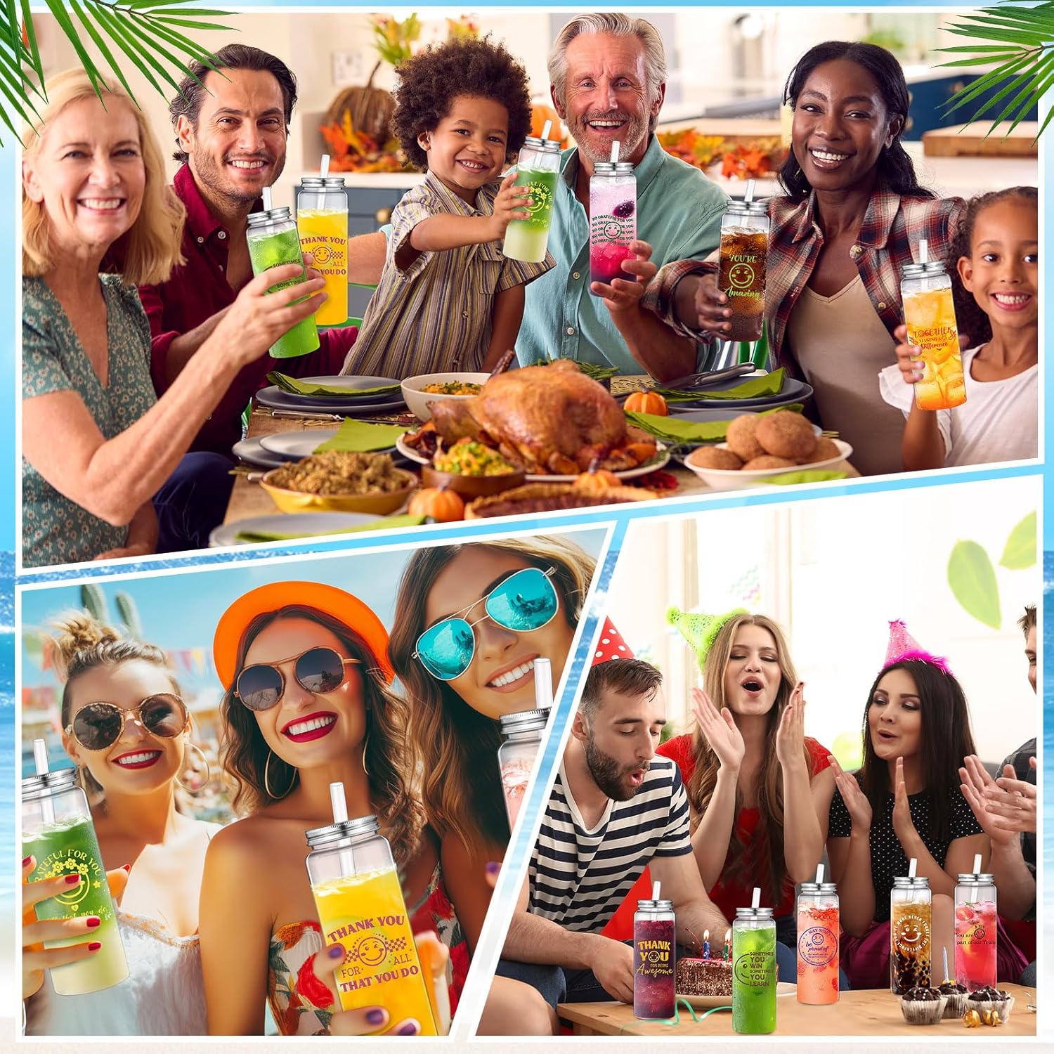 Skylety 24 Pcs Employee Appreciation Gifts Thank You Plastic Cups with Lids Straw 17 oz Reusable Acrylic Skinny Tumblers Smile Face Valentines Appreciation Gift for Coworker Staff Teachers Nurses Team - Image 5