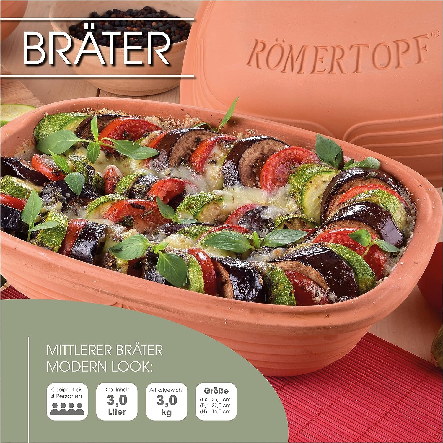 Römertopf Bräter Modern Look 3 L Tonbräter Keramik mit Deckel