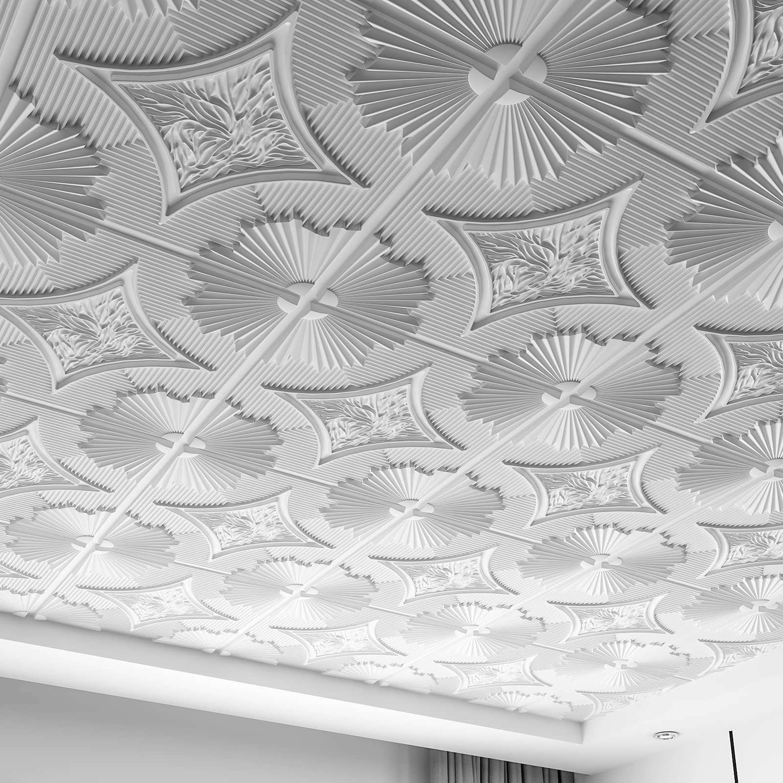 Art3d 61x61cm Drop Ceiling Tiles 24x24 in White Pack of 12, 3D Wainscoting Ceiling Panels Glue Up Cover 48 Sq.ft