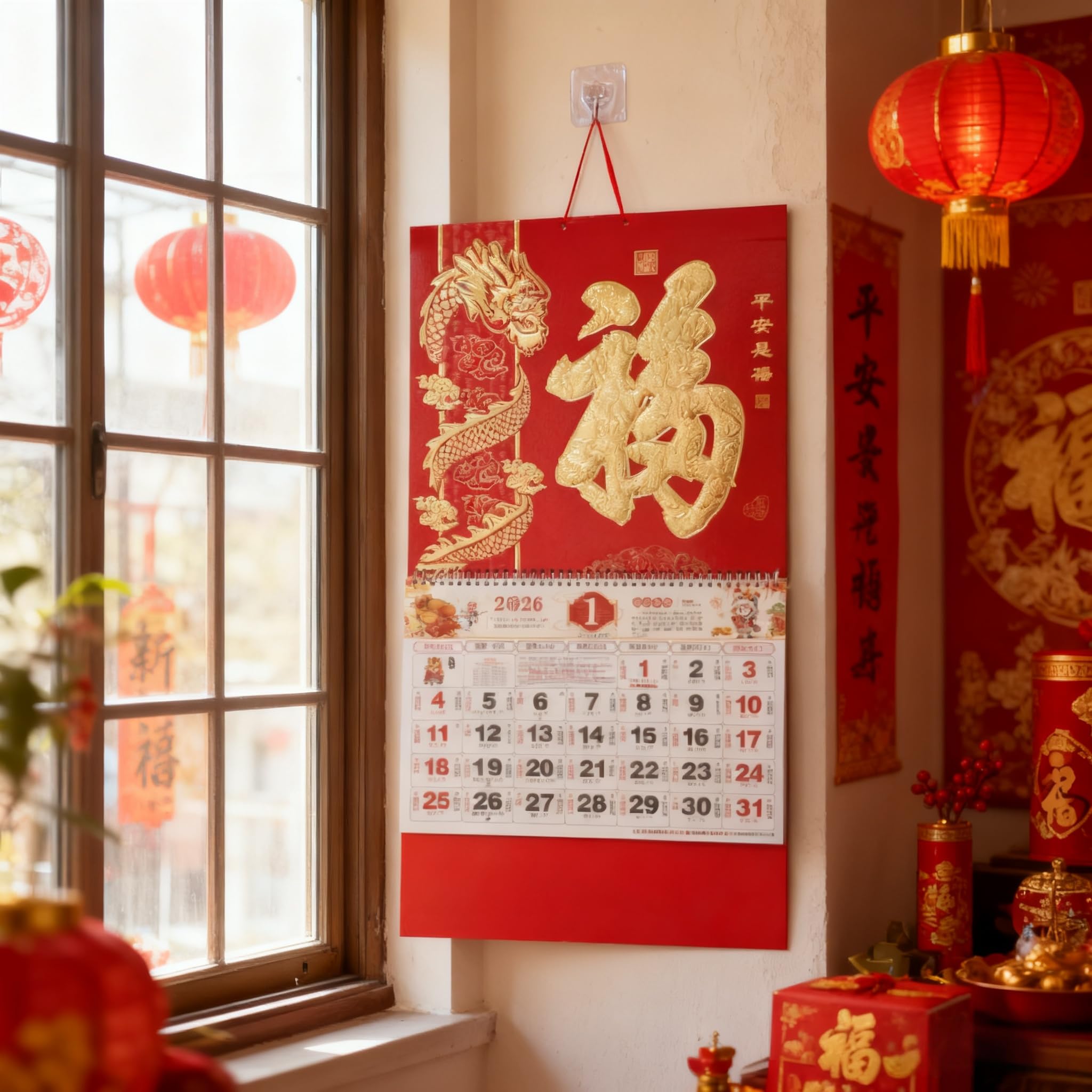 KYMY Calendario de pared chino 2025 mensual, calendario de año nuevo chino, calendario colgante de pared del año de la serpiente, calendario de año nuevo lunar para festival de primavera, calendario