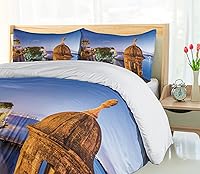 Vista 4 de Lunarable Puerto Rico Duvet Cover Set, Coast at Paseo de la Princesa Retro Style Architectural Elements Photography, Decorative 3 Piece Bedding Set