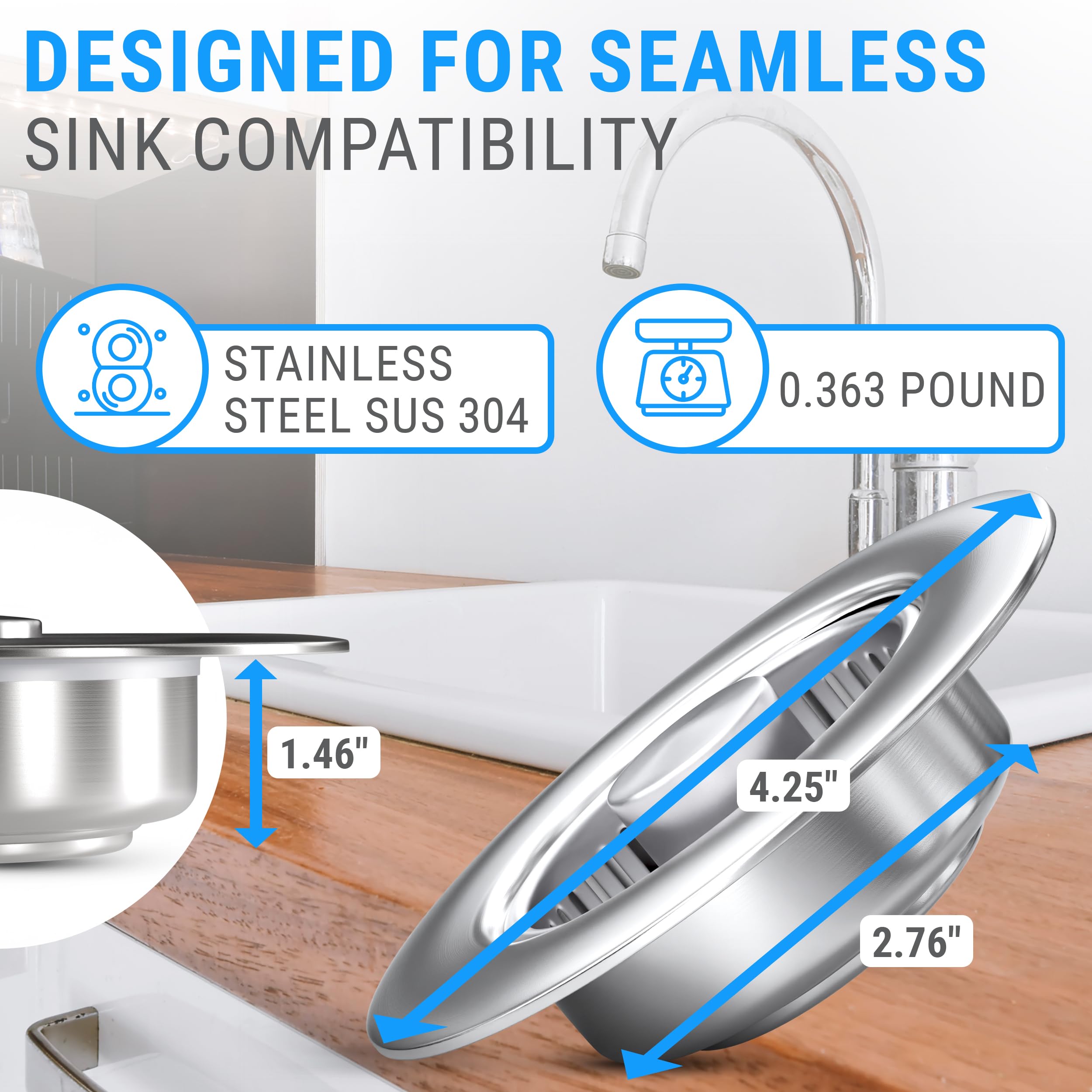 Paquete de 2 coladores de drenaje para fregadero de cocina y baño – Colador de fregadero de acero inoxidable 3 en 1, tapón de fregadero, escurridores de platos, filtro de enchufe pequeño, cubierta de