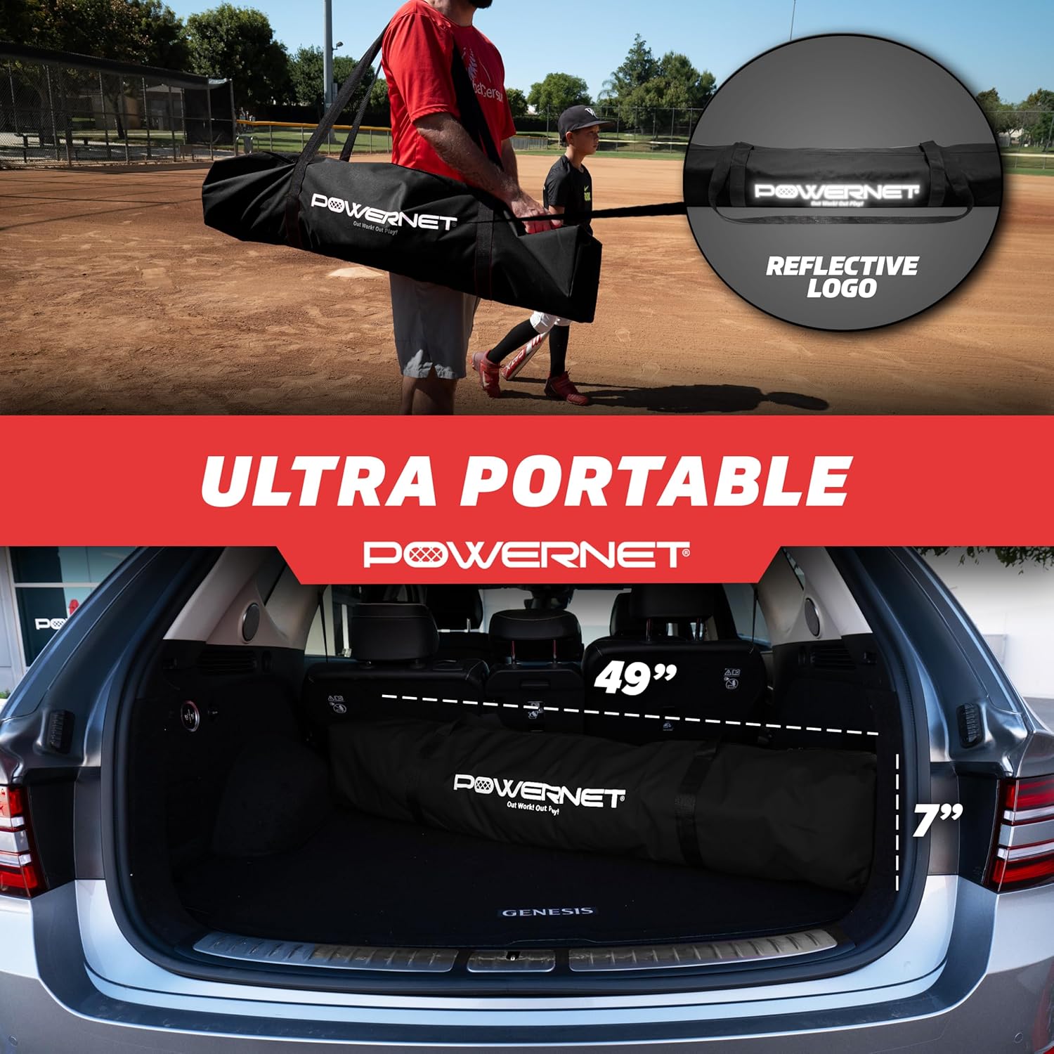 PowerNet Pro One Piece Softball Baseball Net, Portable Baseball Training Equipment, Hitting, Throwing & Pitching Net with Carrying Bag
