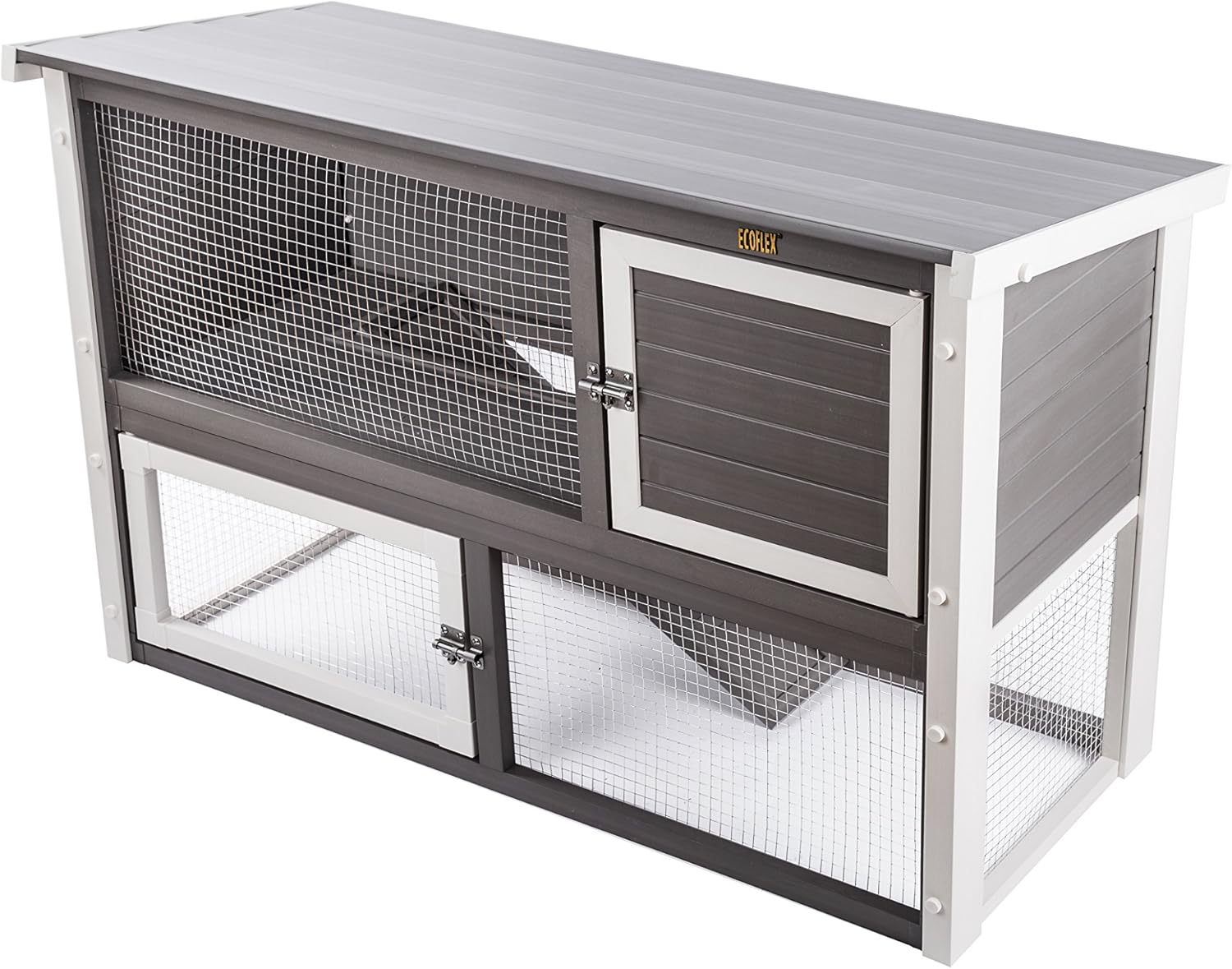 New Age Pet ECOFLEX Columbia Rabbit Hutch - Grey, Dual-Level with Denning Space, Easy Assembly, Moisture & Odor Resistant