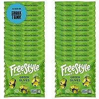 Vista 1 de Freestyle Snacks Paquetes de Aperitivos de Aceitunas – Porción Individual – Aceitunas Verdes Frescas Deshuesadas, Tamaño Jumbo, Cultivadas