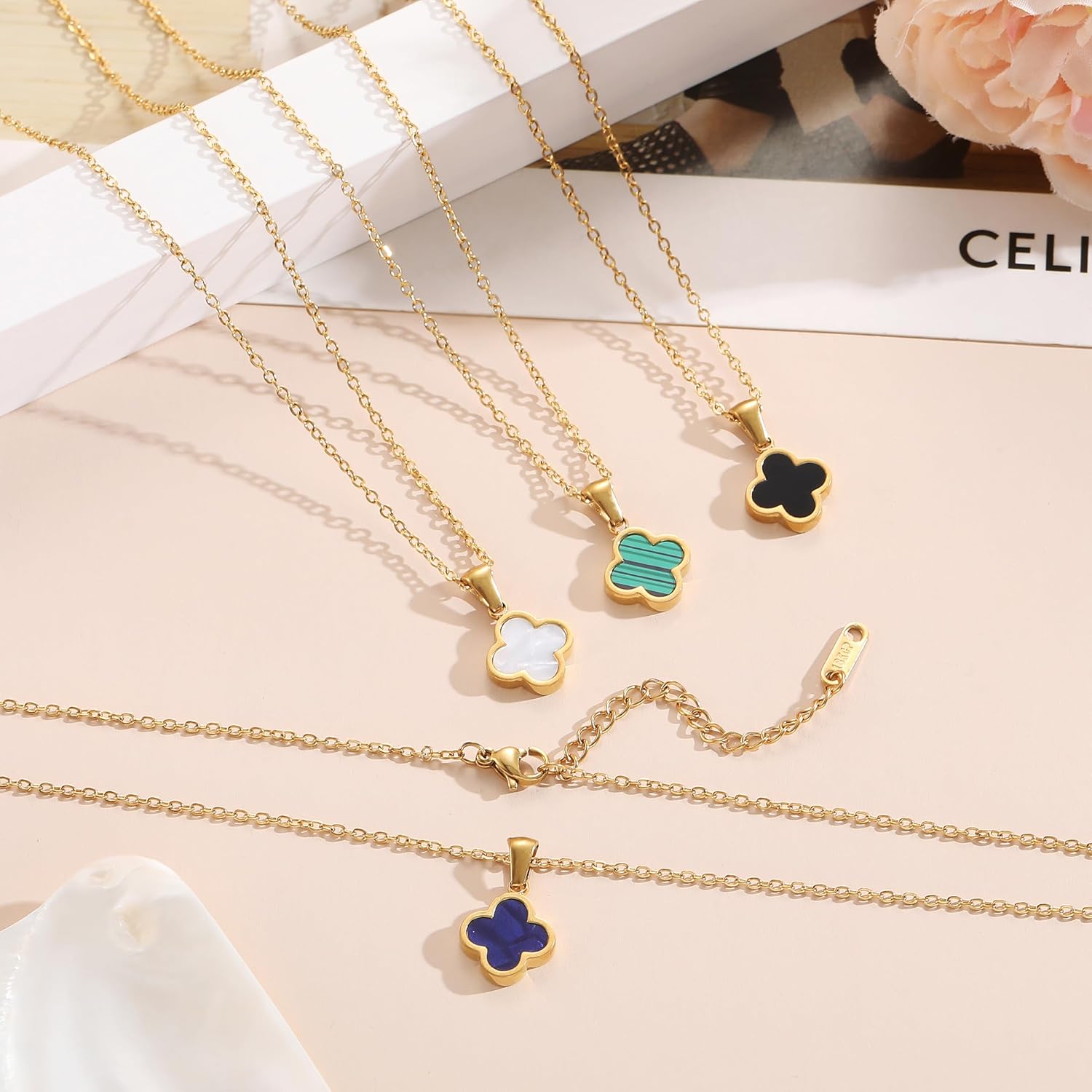 Clover Necklace for Women 18K Gold Plated Four Leaf Clover Pendant Necklaces Lucky ... - Image 6