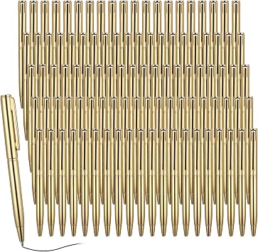 Telooco 100 Pcs Mini Gold Rotating Ballpoint Pen, 4 Inch Gold Mini Pens Bulk Small Short Black Ink Ballpoint Pens for Office School Notebook Notepads Writing Tool/Gift