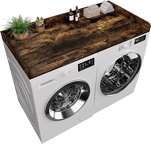 Vista 8 de Washer Dryer Countertop, 27.5 x 54 Inch Washer and Dryer Countertop for Laundry Room Organization with Edge Wooden, Black Marble