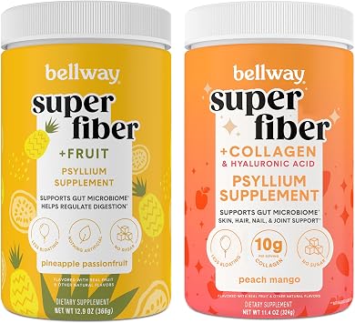 Bellway Super Fiber Powder + Fruit, Pineapple Passion Fruit Super Fiber Powder + Collagen, Peach Mango