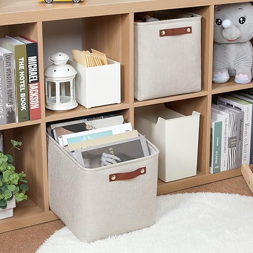 Vista 166 de HNZIGE - Canastas pequeñas de tela para organización (paquete de 6) canastas plegables de almacenamiento para estantes, armarios, lavandería, Asas