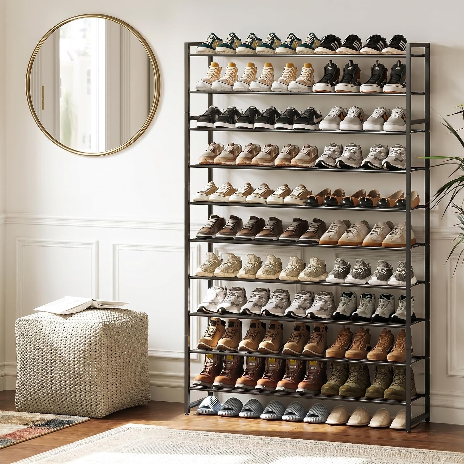 Nunsino 10 Tier Shoe Rack for Closet, Metal Shoe Organizer Holds 62 Pairs
