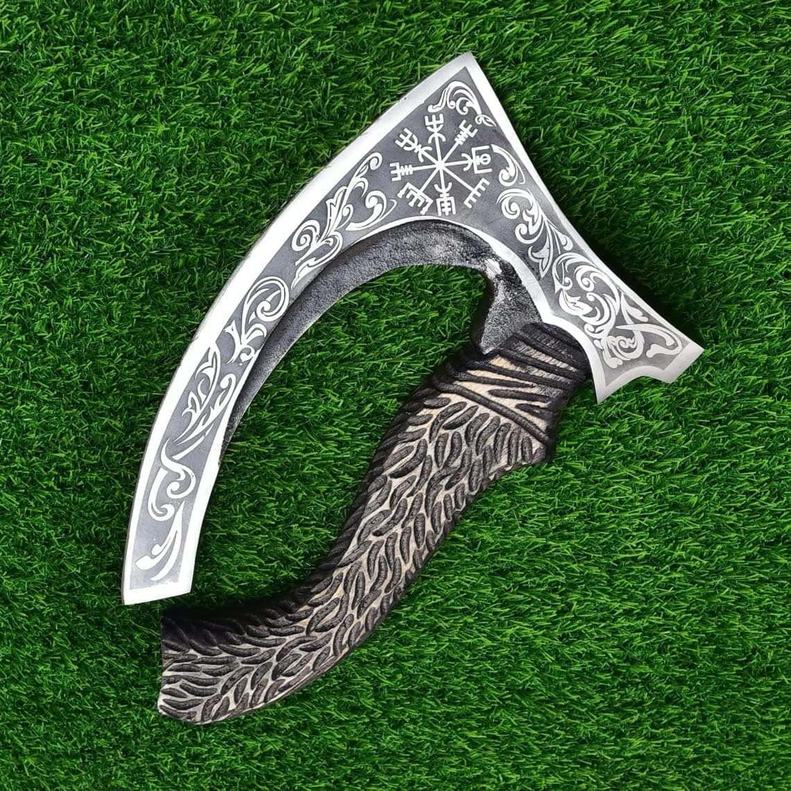 DARK WARRIOR- Black Etching Authentic Medieval Pizza Cutter Axe, Norse Pizza Axe Gift, Carbon Steel Viking Axe with Sheath Axes viking axe real ax Rocking Slicer Chef Viking Axe Oven Accessories mens axes gifts for him