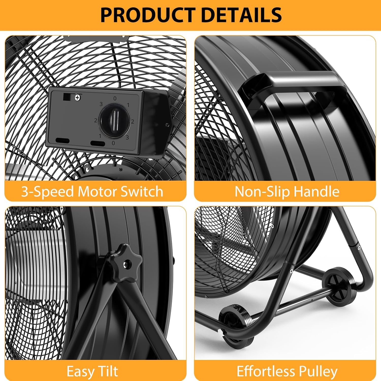 Towallmark 24 Inch High Velocity Industrial Drum Fan, 3 Speed Heavy Duty Metal Floor Fan, 360 Degree Tilt Barrel Fan for Warehouse, Workshops, Garage, Factory and Basement