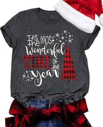 Merry Christmas Shirts for Women Xmas Buffalo Plaid Tree Shirt Holiday Tops
