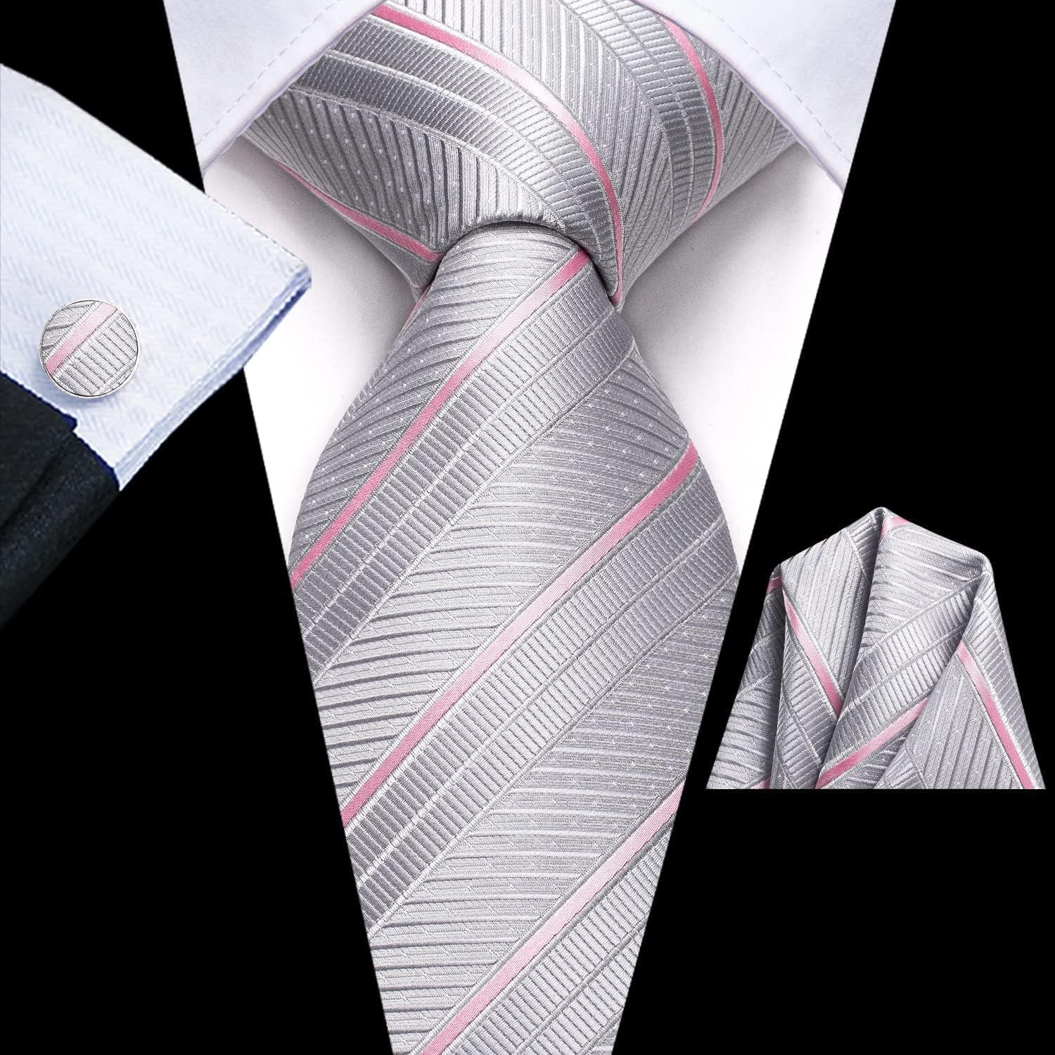 Dubulle Mens Paisley Striped Tie WOVEN Necktie for Men and Handkerchief Cufflinks Set Wedding Formal Business - Image 4
