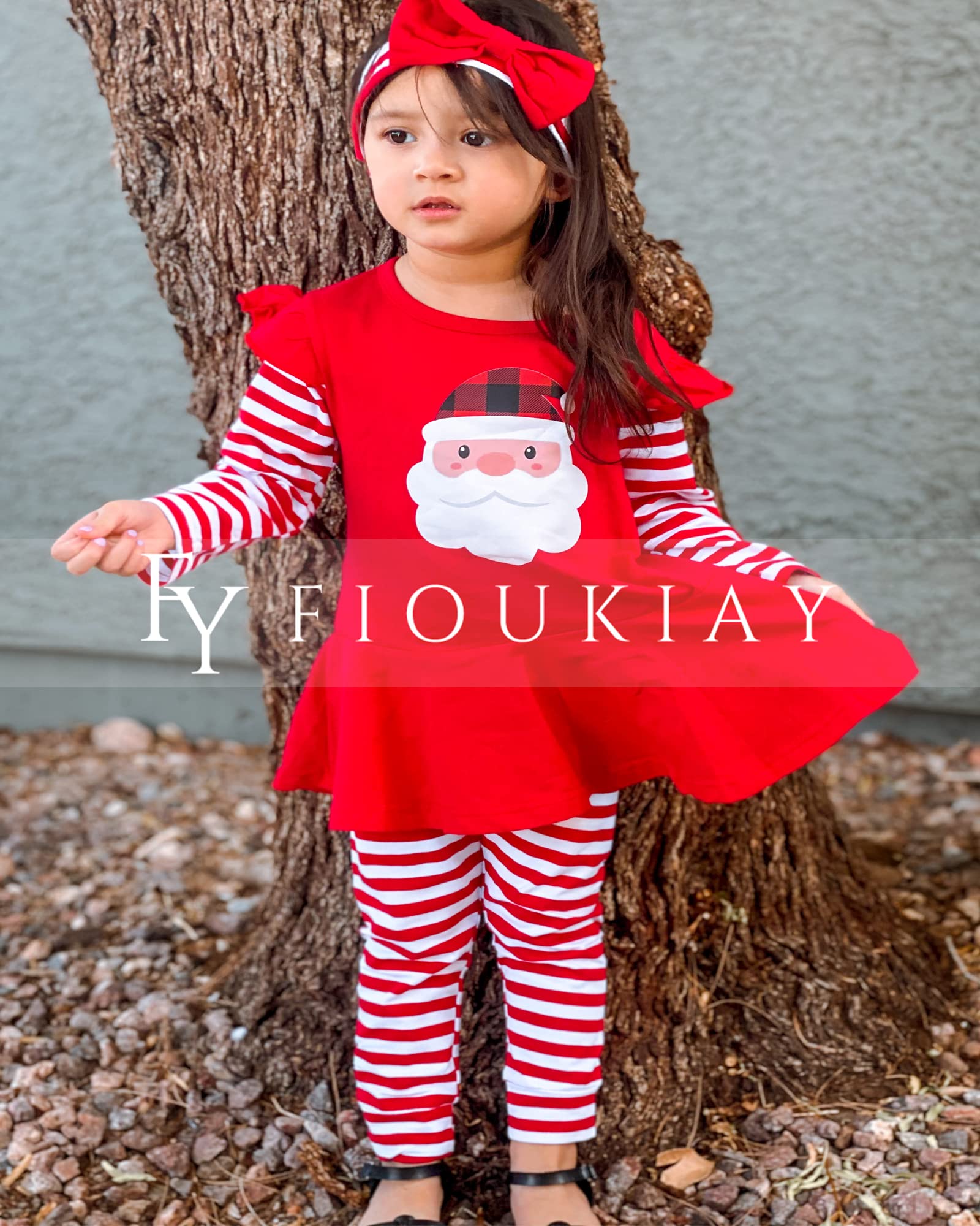 fioukiay Conjunto de ropa de Navidad a cuadros para niñas pequeñas, 3 piezas, pantalones tipo túnica para bebé, otoño e invierno