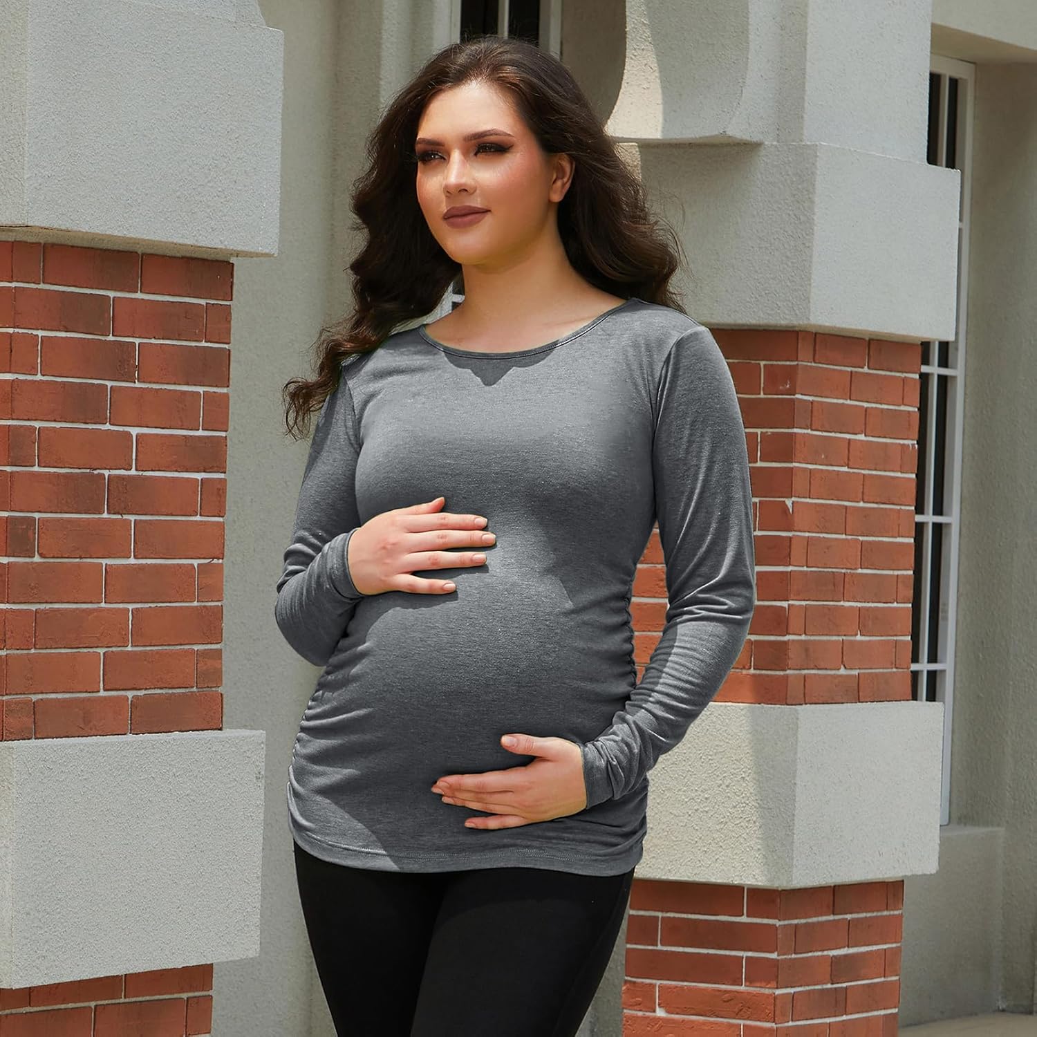 GINKANA Women's Baseball Crew Neck Flower Raglan Sleeve Maternity T-Shirt Top Pregnancy Shirt