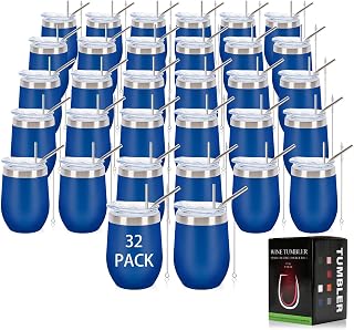 IEOVIEE 32Pack 12oz Stainless Steel Wine Bulk Tumblers with Lids and Straws