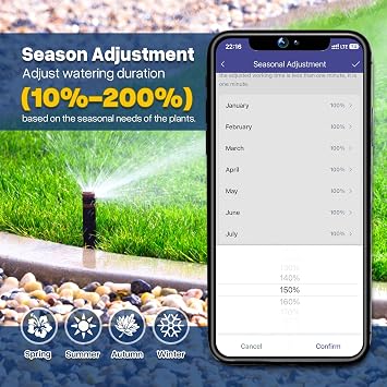 8 Zone Smart Sprinkler Controller, Local Weather Intelligence Automatic & App Remote Control, Customized Watering Schedule and Seasonal Adjustment WiFi Sprinkler Controller