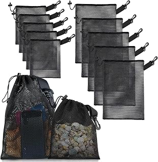 Small Drawstring Bag with Clip, Mesh Bag Drawstring Small Net Bag with Drawstring 20cm, Durable Mesh Pouch Bag Waterproof for Travel Beach Toys Swimming Fishing Tennis (12-Pack)