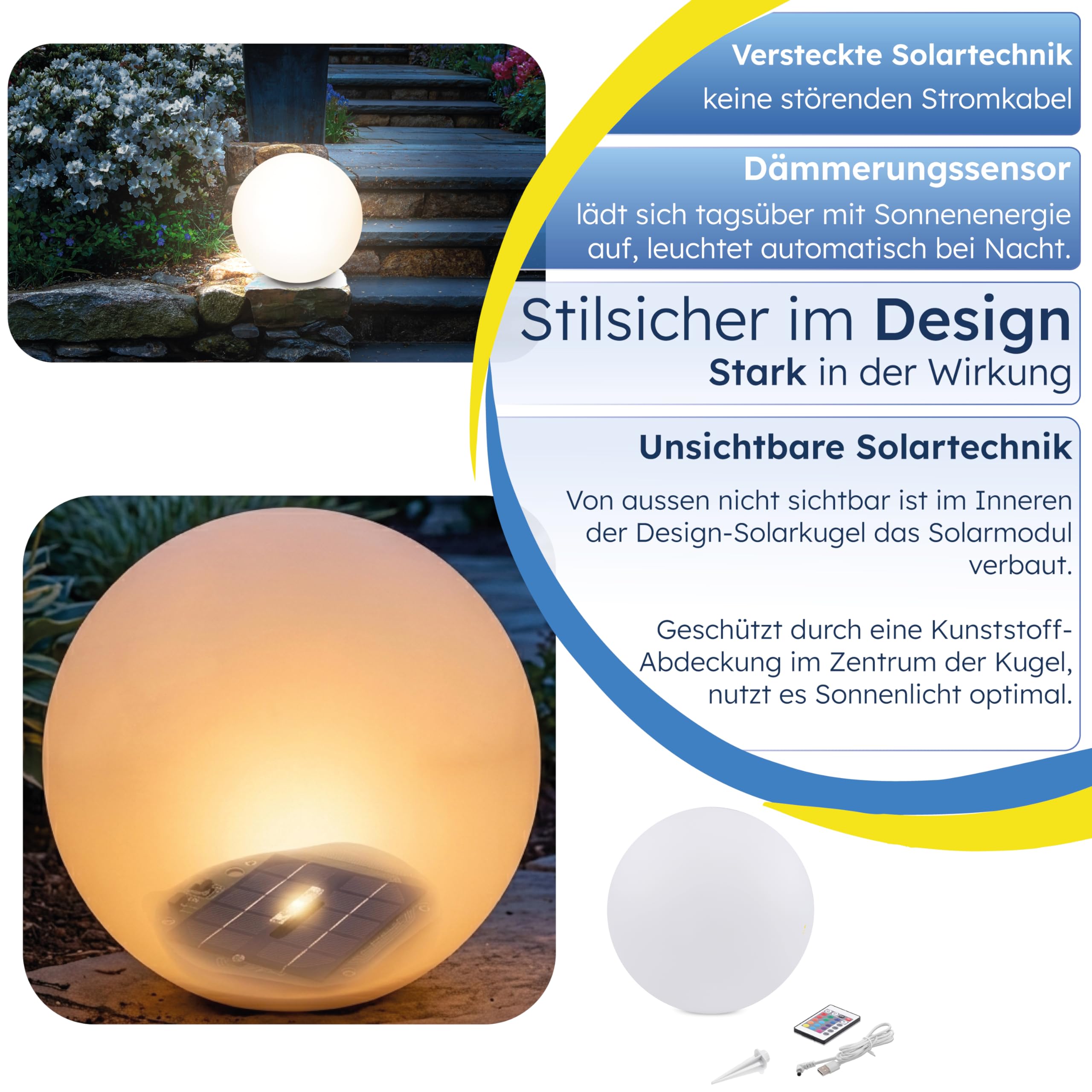 Esotec Siena 102890 Boule solaire d'extérieur Ø 20 cm avec télécommande 11 couleurs de lumière Charge USB IP44