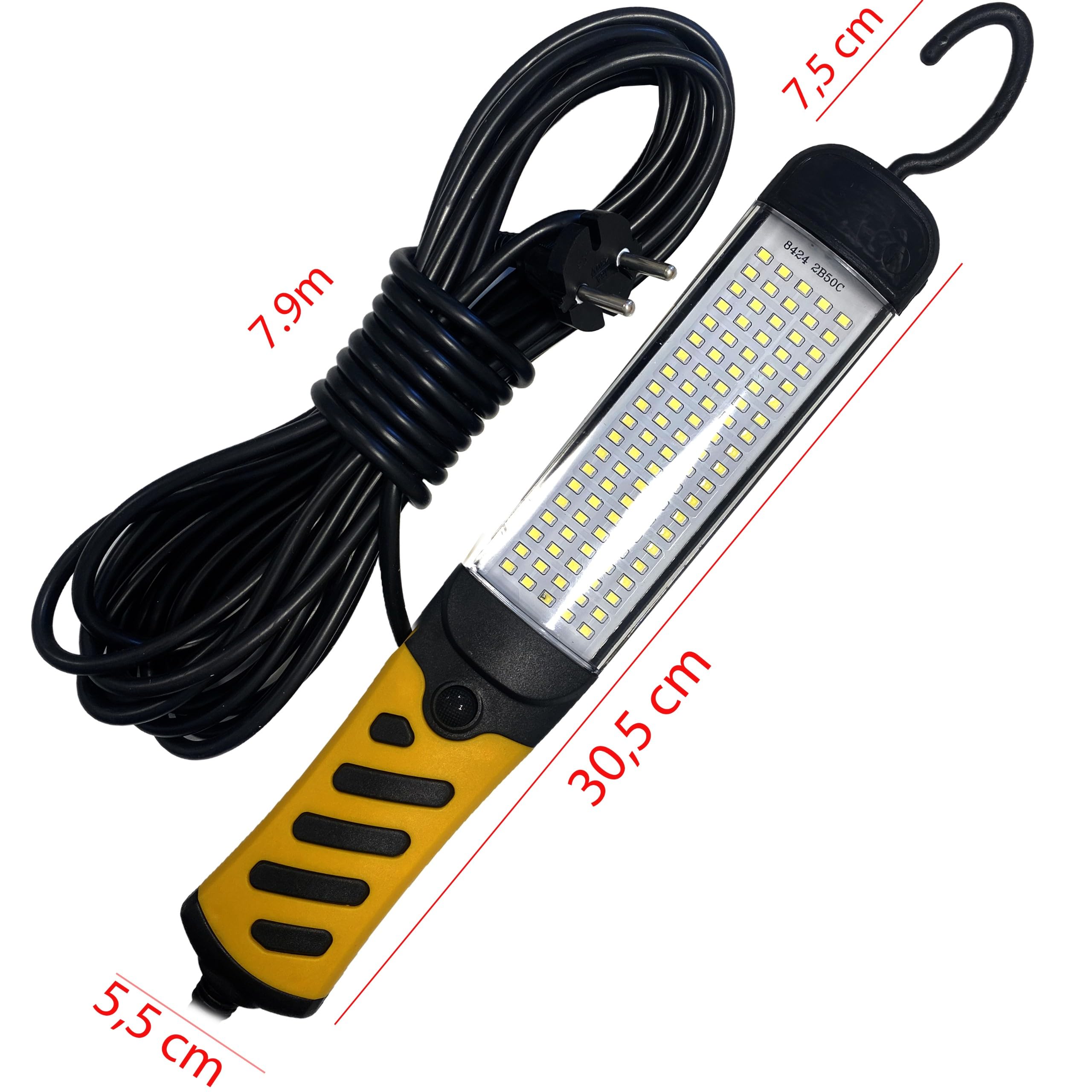 Retoo lampa robocza LED 15W, 100 diod, 1200 lumenów, barwa 6500K, ręczna, warsztatowa, inspekcyjna, budowlana, 8 m, kabel sieciowy, przełącznik z wtyczką UE