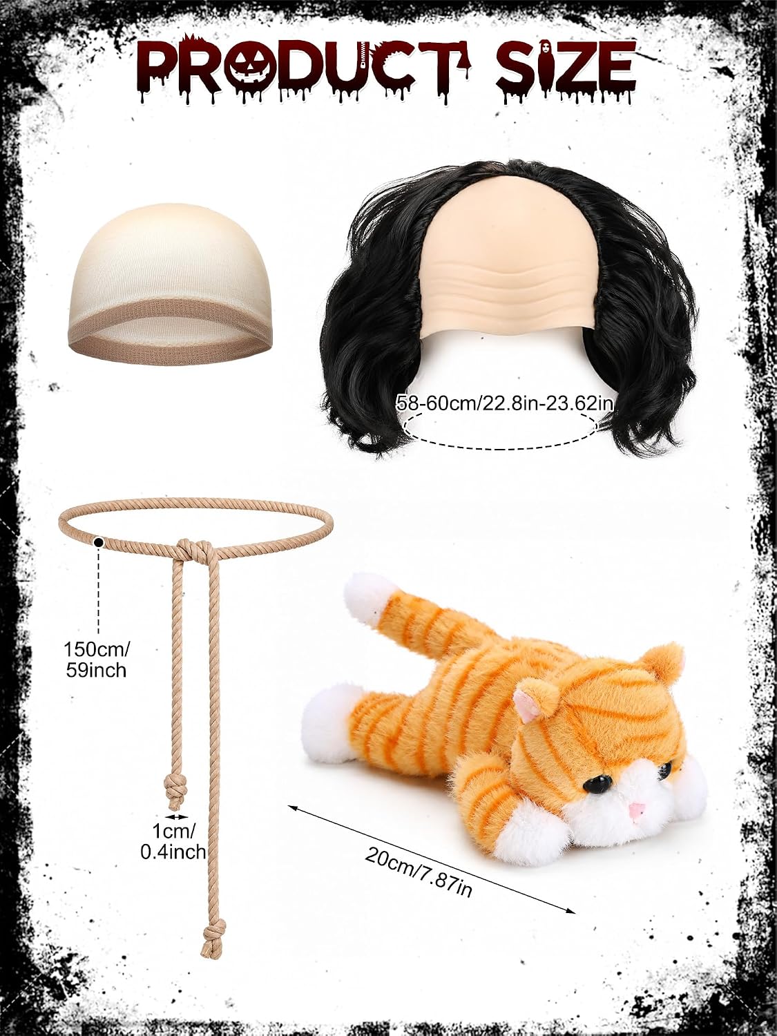 4pc Halloween Men Wizard Costume Accessories Orange Plush Cat Toy