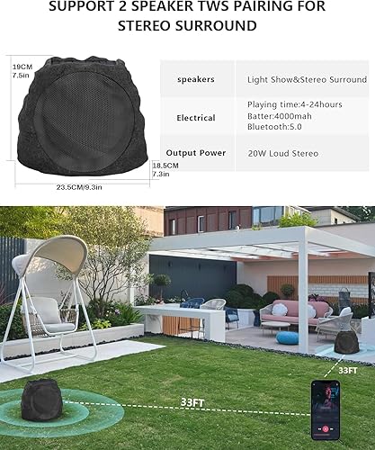 Miniatura 5 de Altavoces para exteriores Bluetooth impermeables para patio, conexión TWS para exteriores, altavoces Bluetooth inalámbricos, alimentados por energía