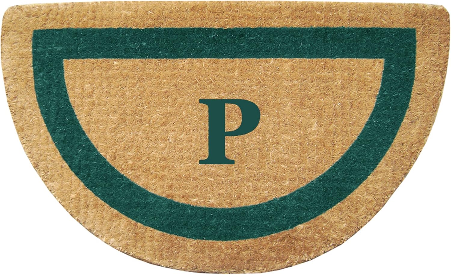 Nedia Home Heavy Duty Coir Door Mat - Personalized Monogram P, Single Picture Frame Design, Natural Coco Fiber Welcome Mat, Durable Handcrafted Outdoor Rug, Eco-Friendly, Green 22" x 36", O2057P