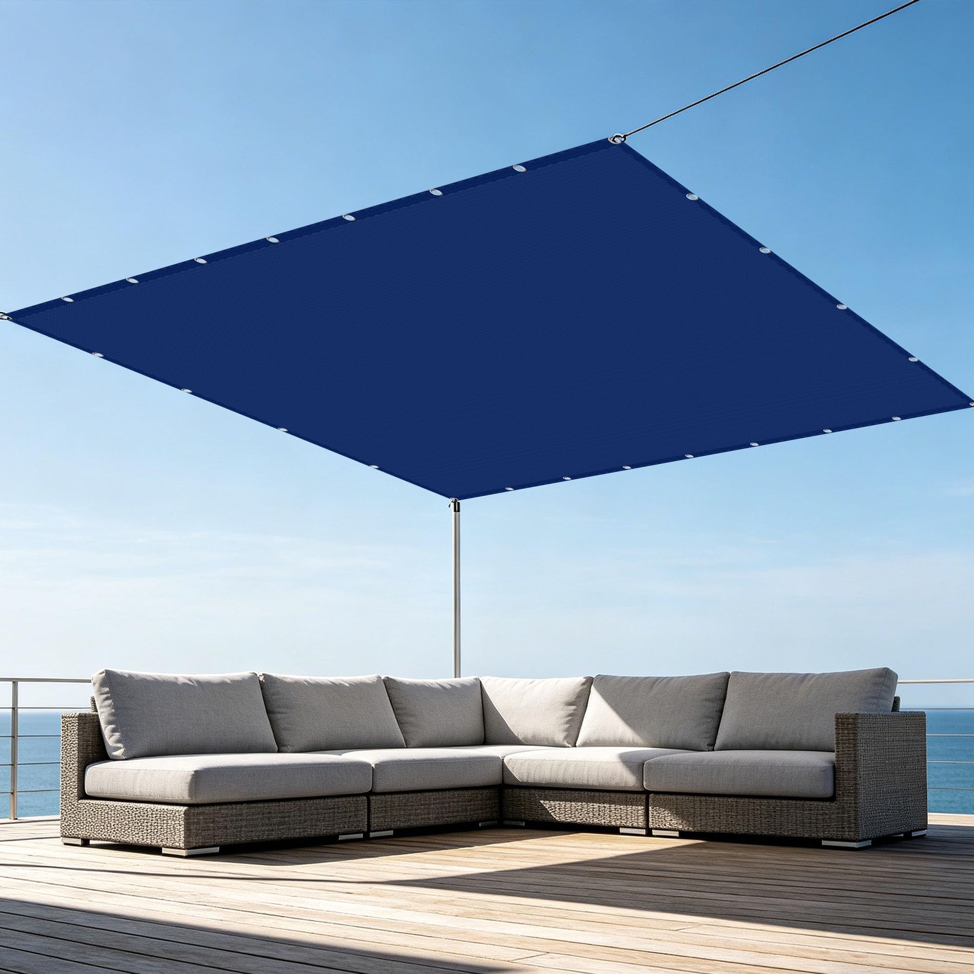 Toile d'ombrage rectangulaire 100x360 cm bleu foncé imperméable pour balcon et terrasse
