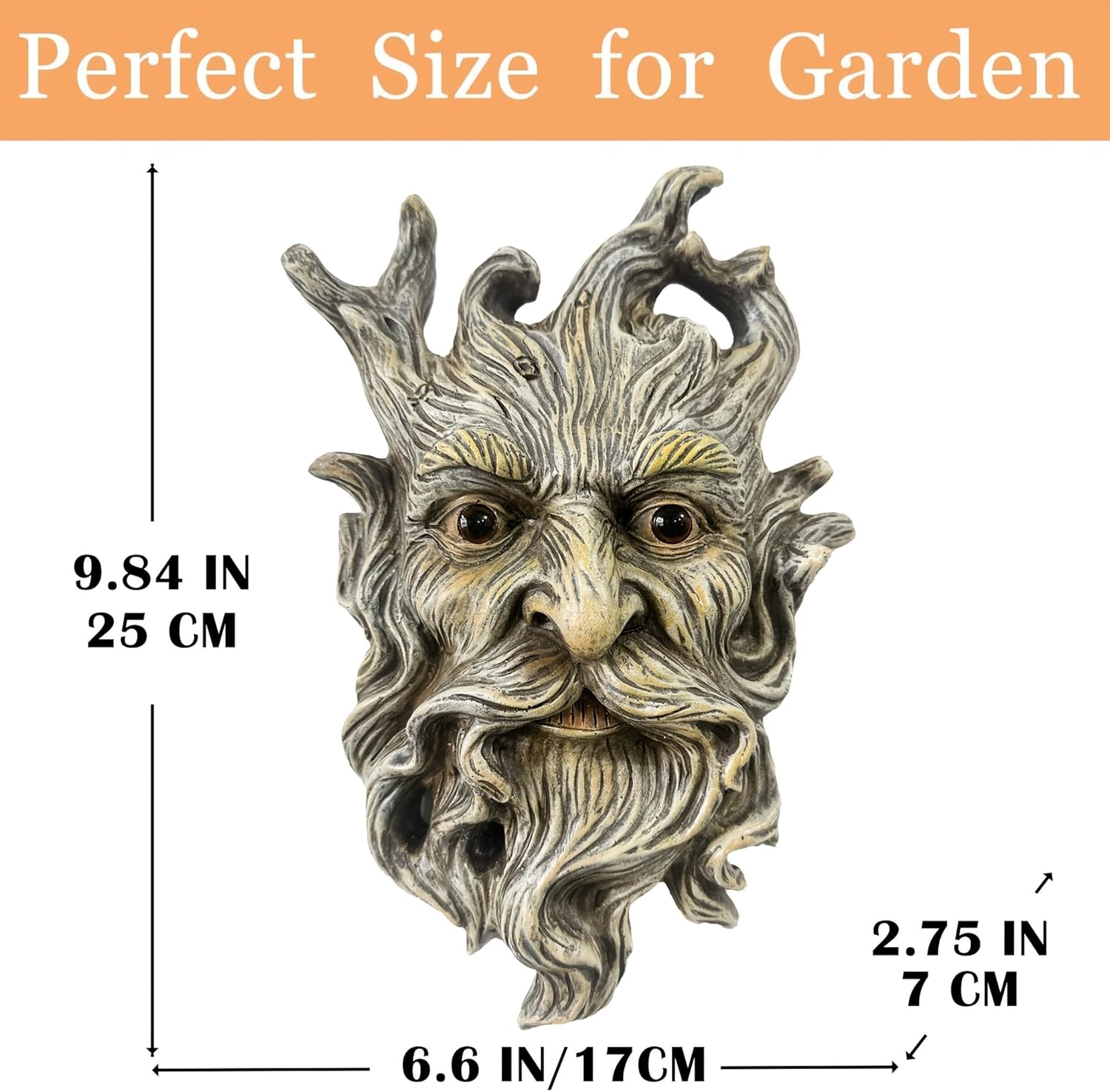 Teaeeno Whimsical Tree Face Garden Decoration, 9.8 in Tree Faces Decor Outdoor Wallmounted Statue Art with Leaf Features, Outdoor Decor Garden Accessory (Outdoors and Nature)