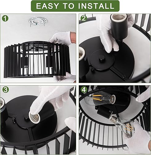 Miniatura 4 de Zlepmlla Moderna lámpara de techo de montaje empotrado negra  bombilla incluida, lámpara de granja para cocina, isla, entrada, porche, vestíbulo,