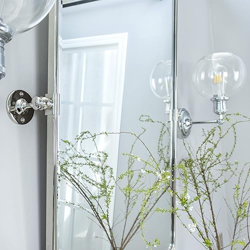 Miniatura 7 de Espejo rectangular de baño con marco de metal cromado, espejos de tocador biselados inclinables para pared, total 23.91 x 30 pulgadas (espejo de 20