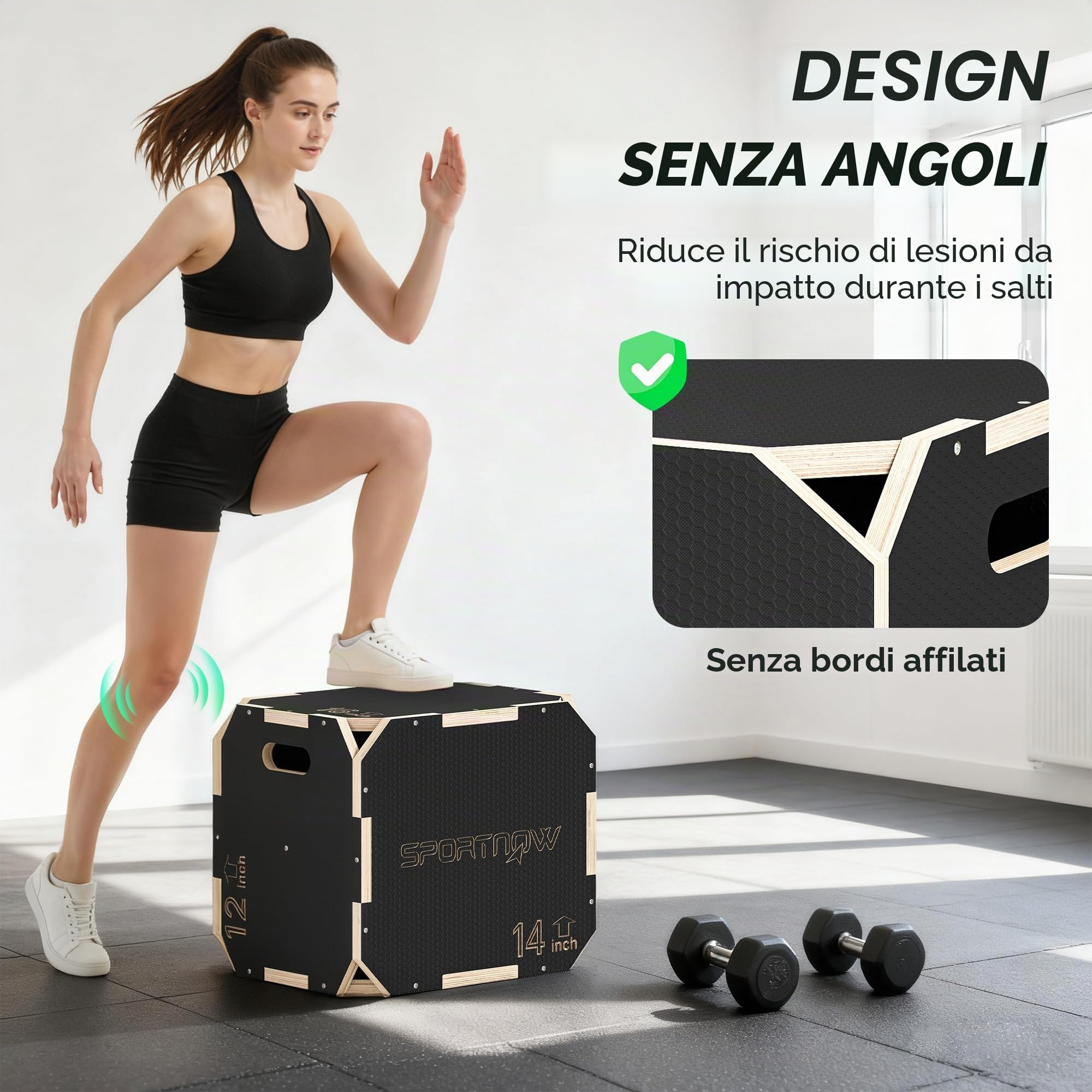 SPORTNOW Cassetto pliometrico in legno 3 in 1, piattaforma in scatola pliometrica con 3 altezze regolabili, manici, senza angoli, allenamento di salto, forza, per casa, palestra ed esterno