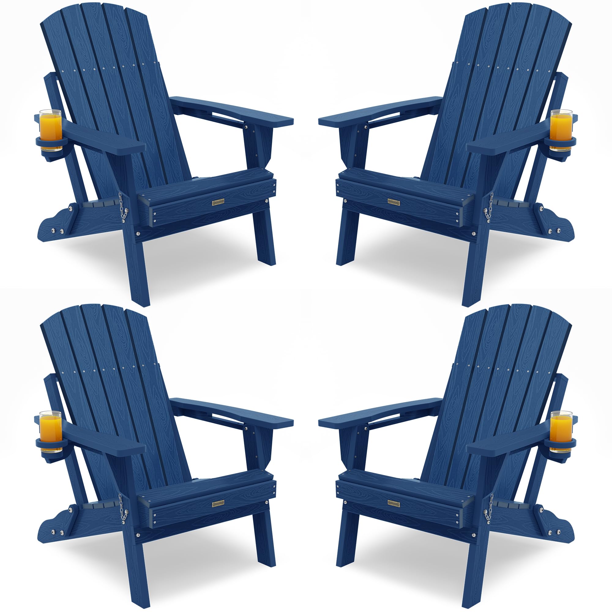 POWERWOOD Adirondack Chair with Cup Holder: Adirondack Chairs Set of 4 Plastic HDPE Material Furniture - Composite Fire Pit Chairs Foldable for