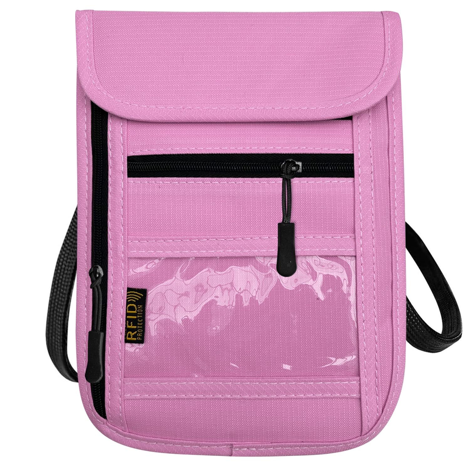 RFID Blocking Travel Neck Wallet Pouch and Passport Holder, Travel Neck Pouch Passport Holder for Women &amp; Men - Pink