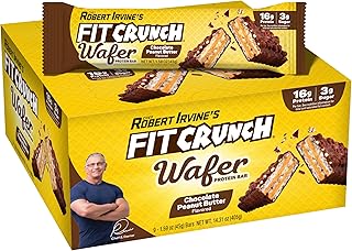 FITCRUNCH Wafer Protein Bars, 16g of Protein & 3g of Sugar (9 Bars, Chocolate Peanut Butter)